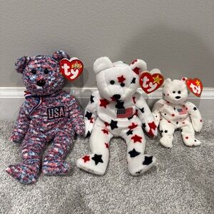 Glory Beanie Baby Bear with Numbered Tag Errors USA Bear And Glory Mini Lot